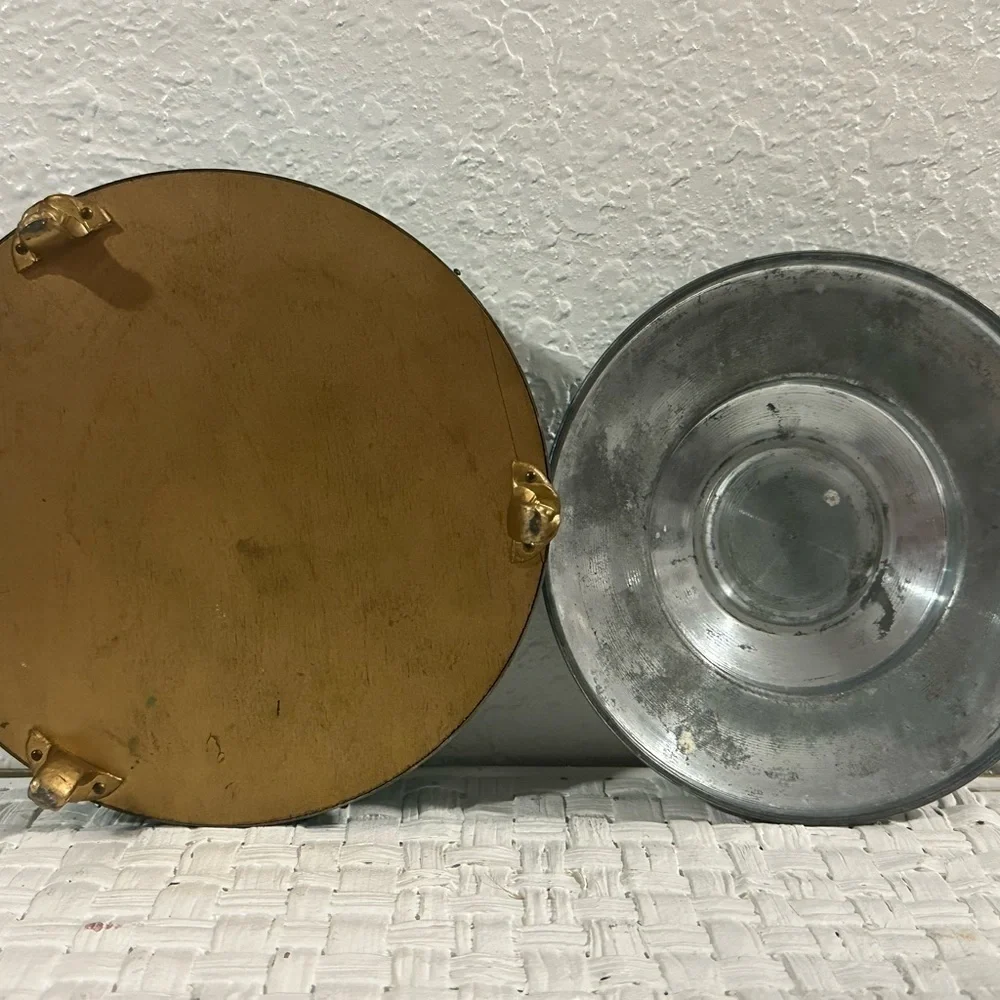 ANTIQUE VASELINE URANIUM GLASS powder puff bowl inside a tin lidded container - Picture 11 of 16